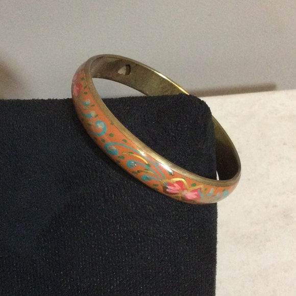 Enamel painted boho gold bangle bracelet - Picture 2 of 10